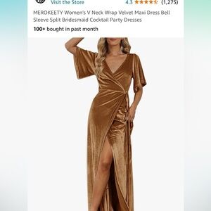 Women's V Neck Wrap Velvet Maxi Dress - golden - size large